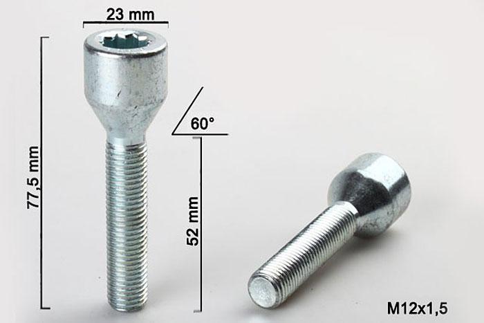 M12x1,5, Wielbout conisch inbus, Draadlengte 52mm, 23mm kopdiameter